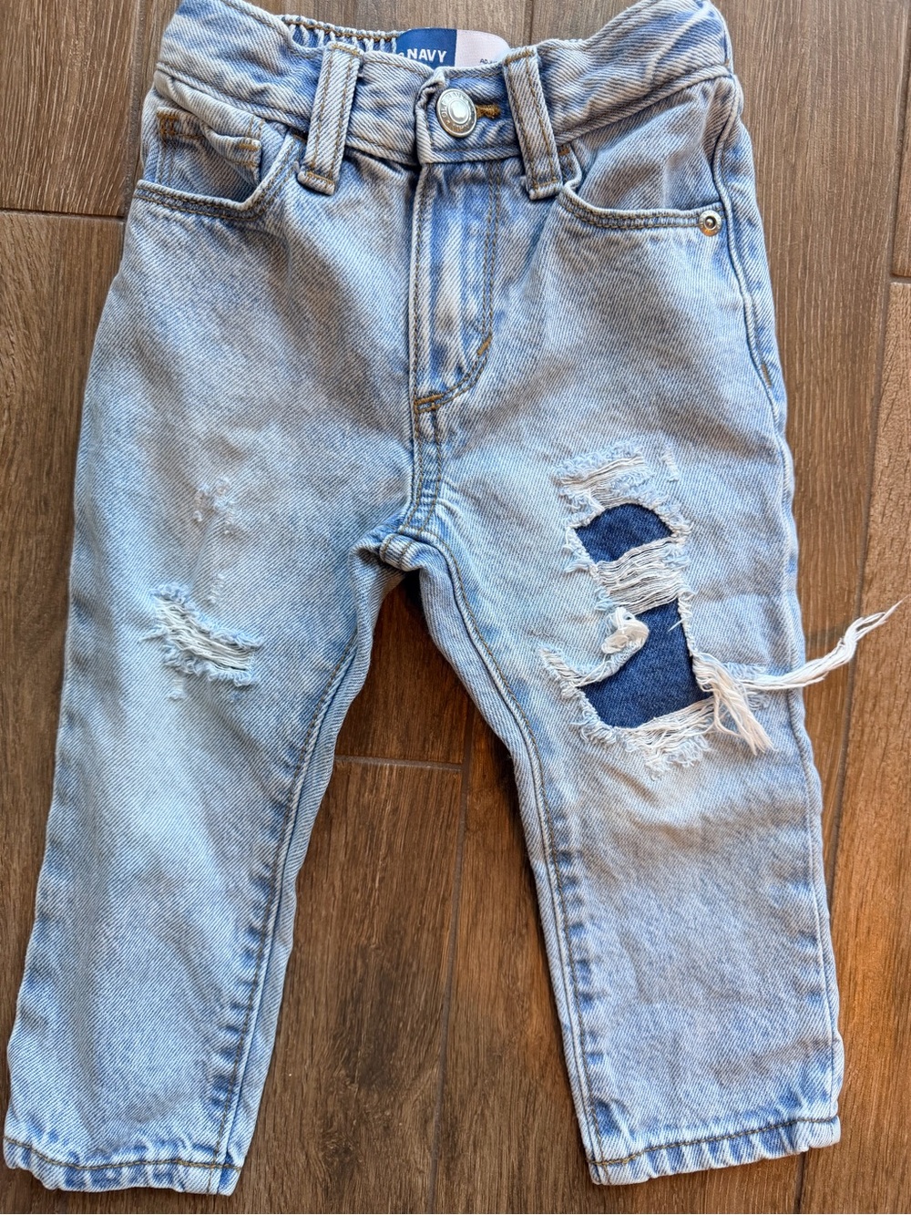 Old Navy Light Blue Slim Straight Jeans with Distressed Patch